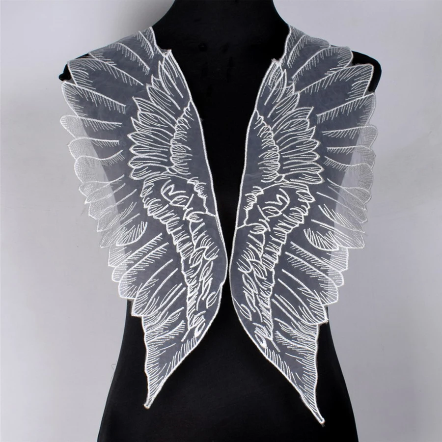 1 par de tela de encaje africano alas de Ángel decoración de boda adorno DIY bordado Soluble en agua telas de encaje anchas 17CM