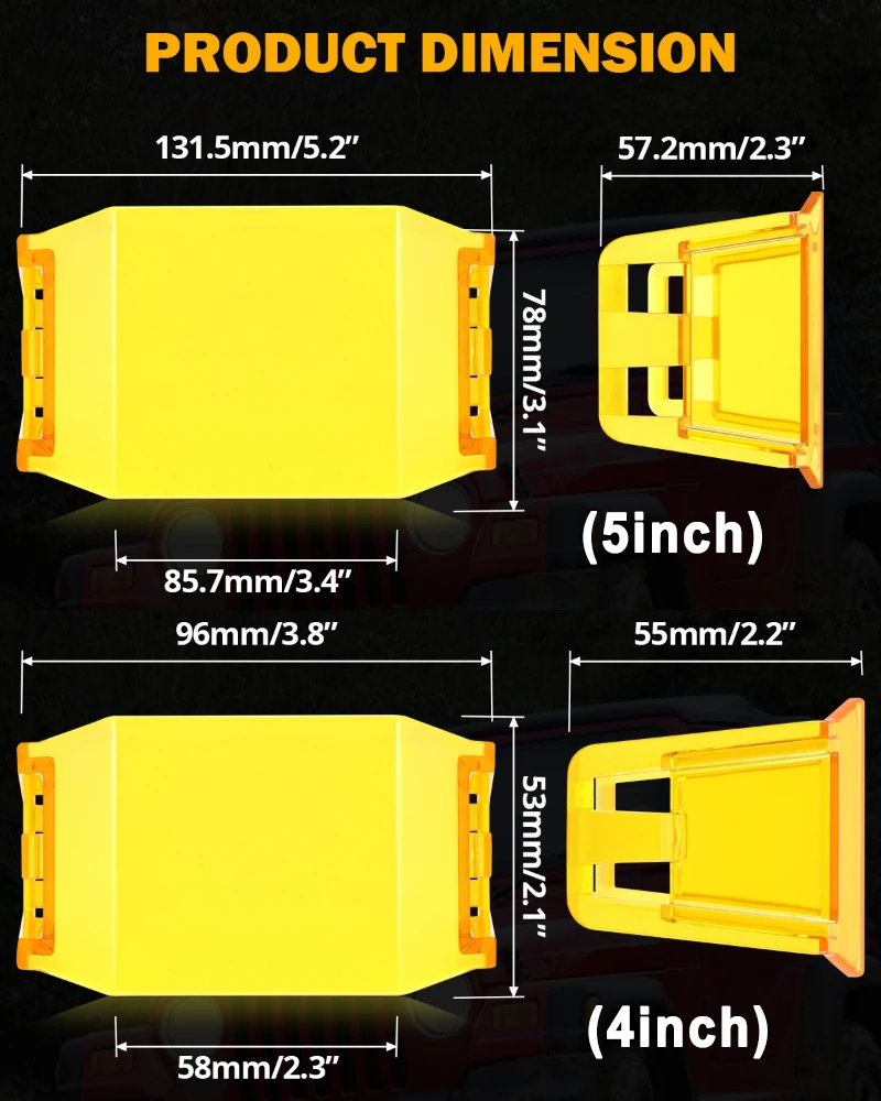 AUXBEAM V-MAX SERIES LED POD LIGHT for 4/5 Inch LED Pods Work Lights Amber / Black PC Covers Polycarbonate Protective Shells