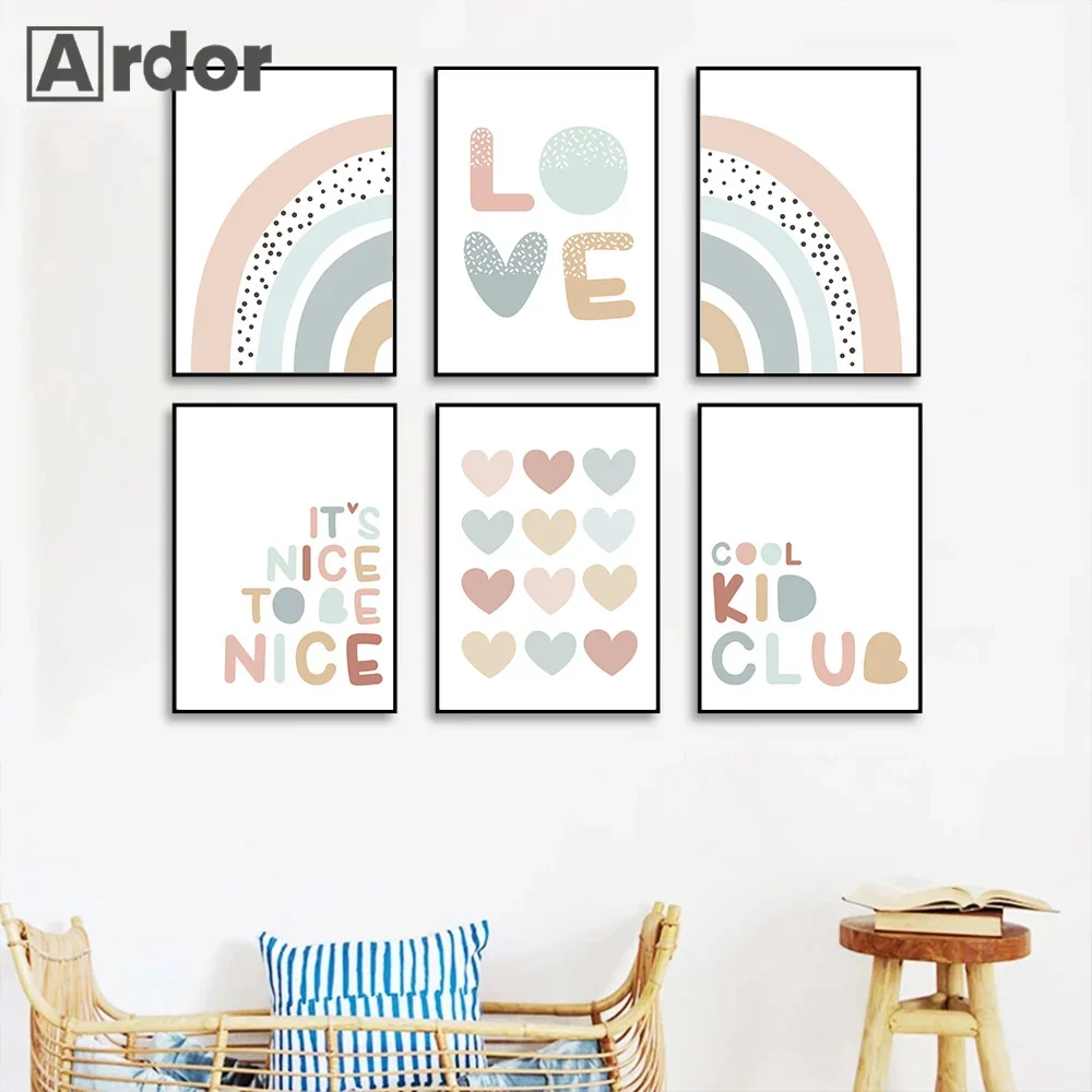 

Love Heart Nursery Wall Art Print Painting Rainbow Canvas Poster Quotes Picture Nordic Wall Posters Baby Kids Room Decoration