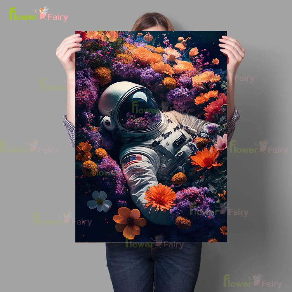 Abstract Astronaut Portrait Flower Outer Space Poster Wall Art Canvas Painting Home Decor Wall Pictures For Living Room Unframed