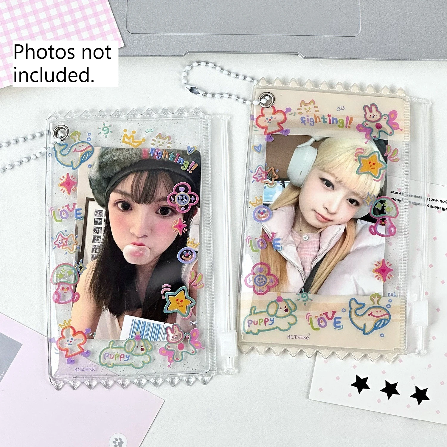 2pcs Dopamine Cute Graffiti Photocard Zipper PVC Case Polaroid