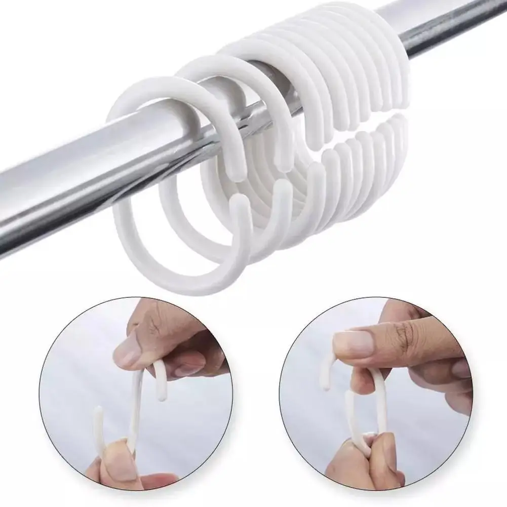 

12Pcs Plastic C Shaped Shower Curtain Hooks White C Type Hook Bathroom Shower Curtain Liner Hanger Drape Glide Loop Clip