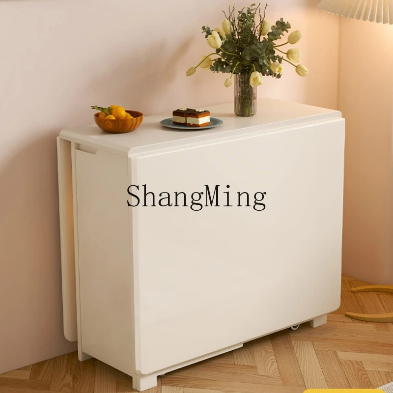 

SM solid wood folding dining side cabinet integrated cream wind small apartment multi-function movable retractable dining table