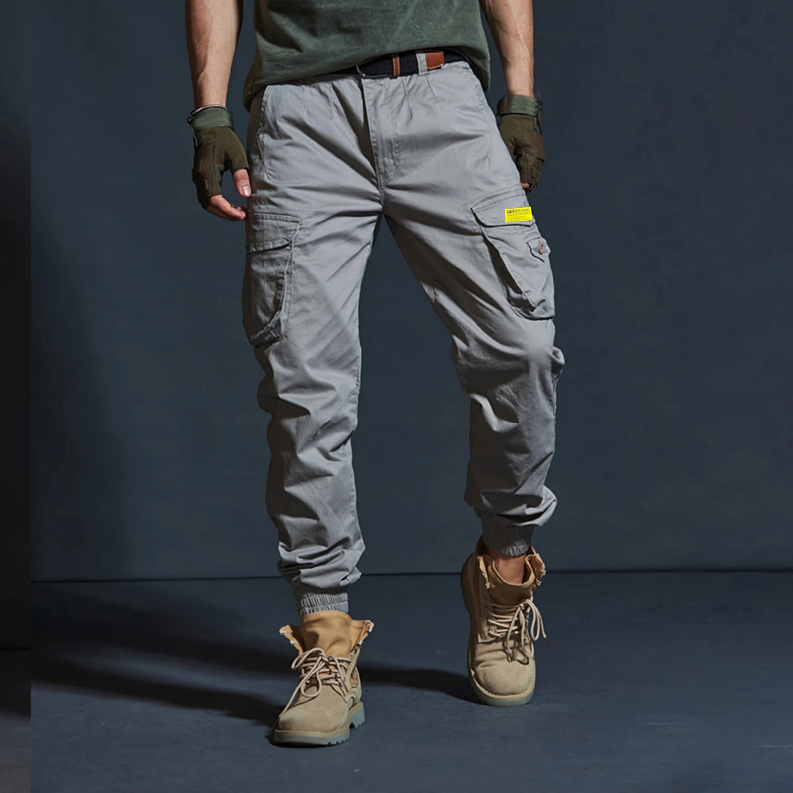 Men's Cargo Pants Bottoms Popular Multi Pockets Loose-fitting Ankle Tied Trousers Pants Streetwear Zipper Jogger Pants Outwear