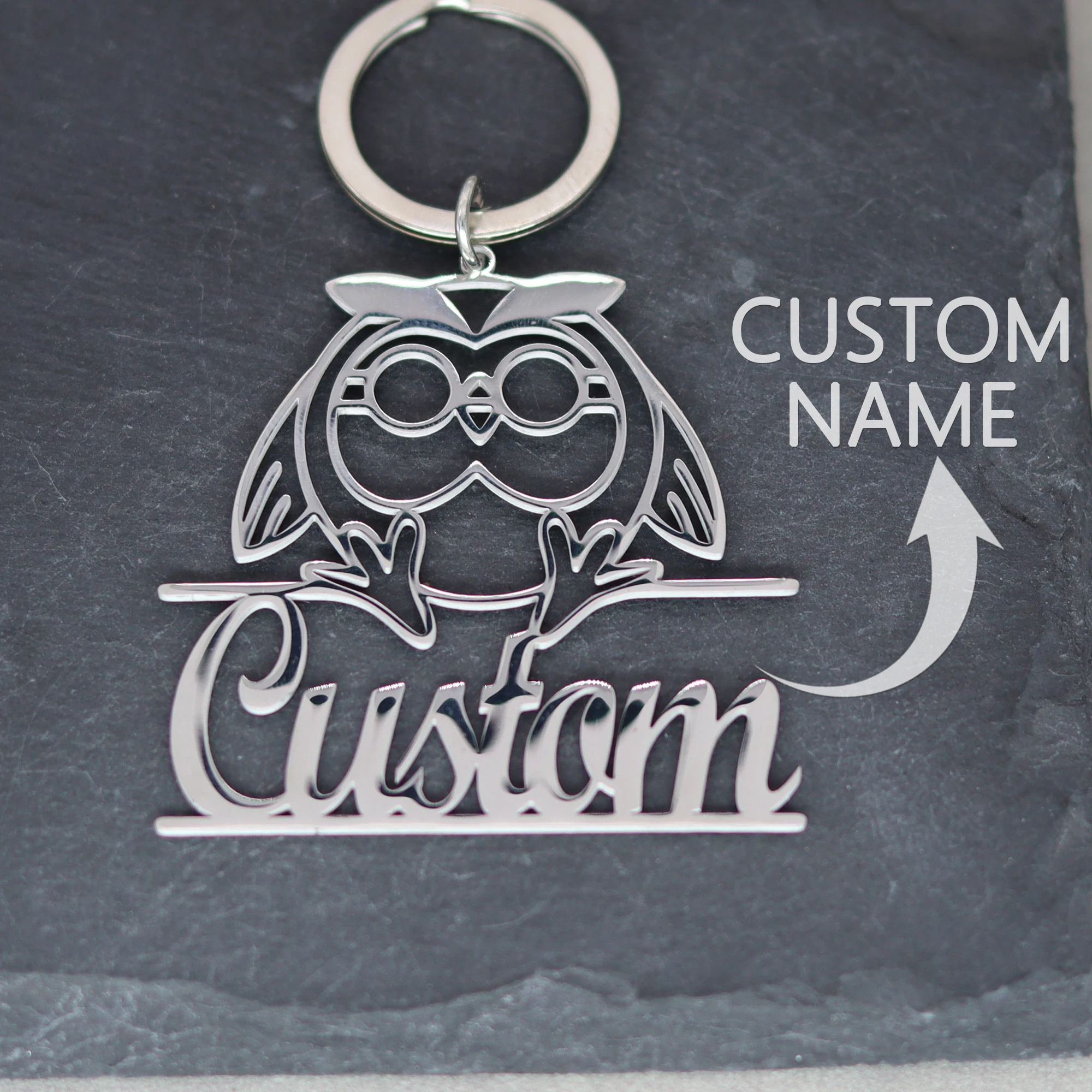 Porte-clés pendentif en acier inoxydable pour hommes et femmes, plaque signalétique personnalisée, nom personnalisé, théâtre