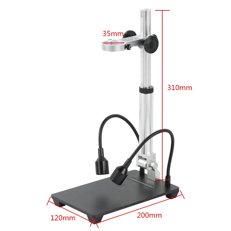 35mm Aluminum Alloy Arm USB Microscope Stand Holder Bracket Mini Foothold Table Frame 2 pcs LED Side Light For Repair Soldering