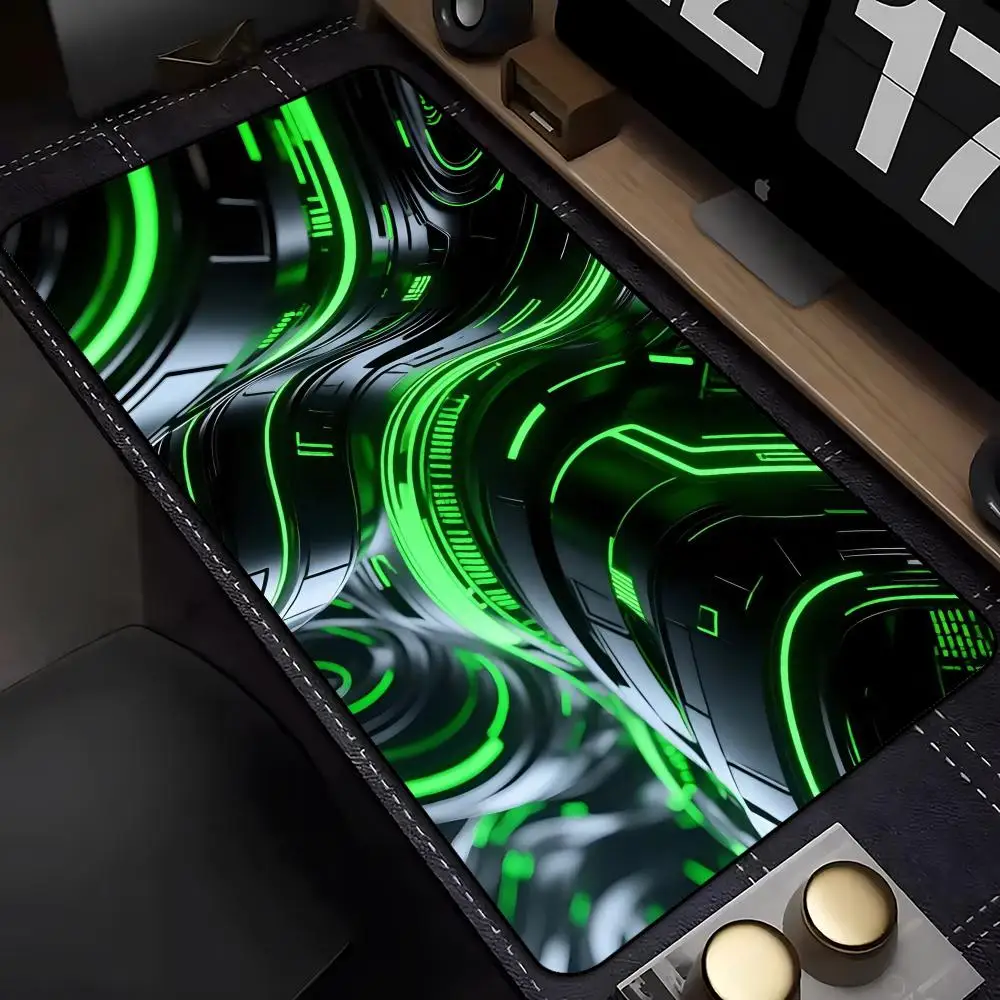 Green Cyber Flow Tech Lines Large Desk Mat Mouse Pad Mouse Mat Gaming Keyboard Mat Playmat Non-Slip Rubber Base  Gaming Desk Pad