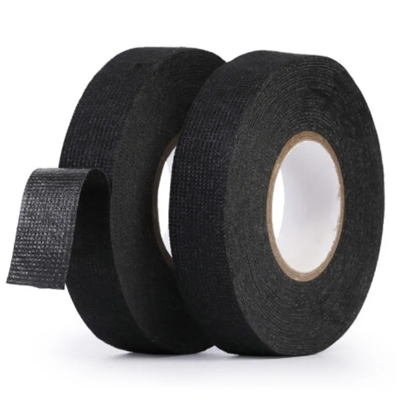 4/2PC Heat-resistant Adhesive Cloth Fabric Tape For Automotive Cable Harness Wiring Loom Electrical Tape 15M Length 19MM Width