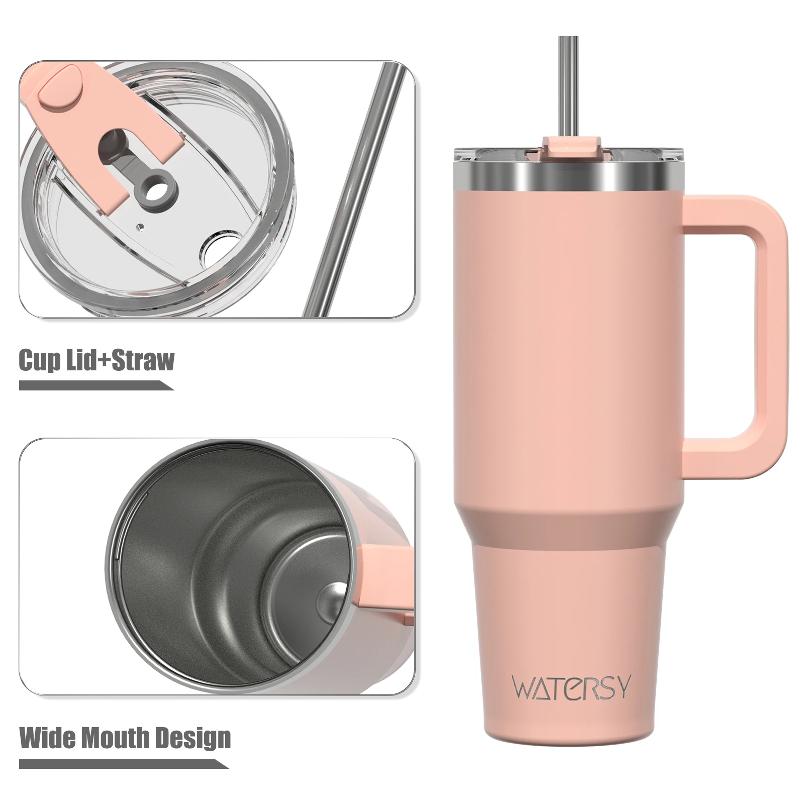 WATERSY Insulated Tumbler with Handle Straw Double Vacuum Stainless Steel Keep Cold 12H Large Capacity for Office Travel Gym