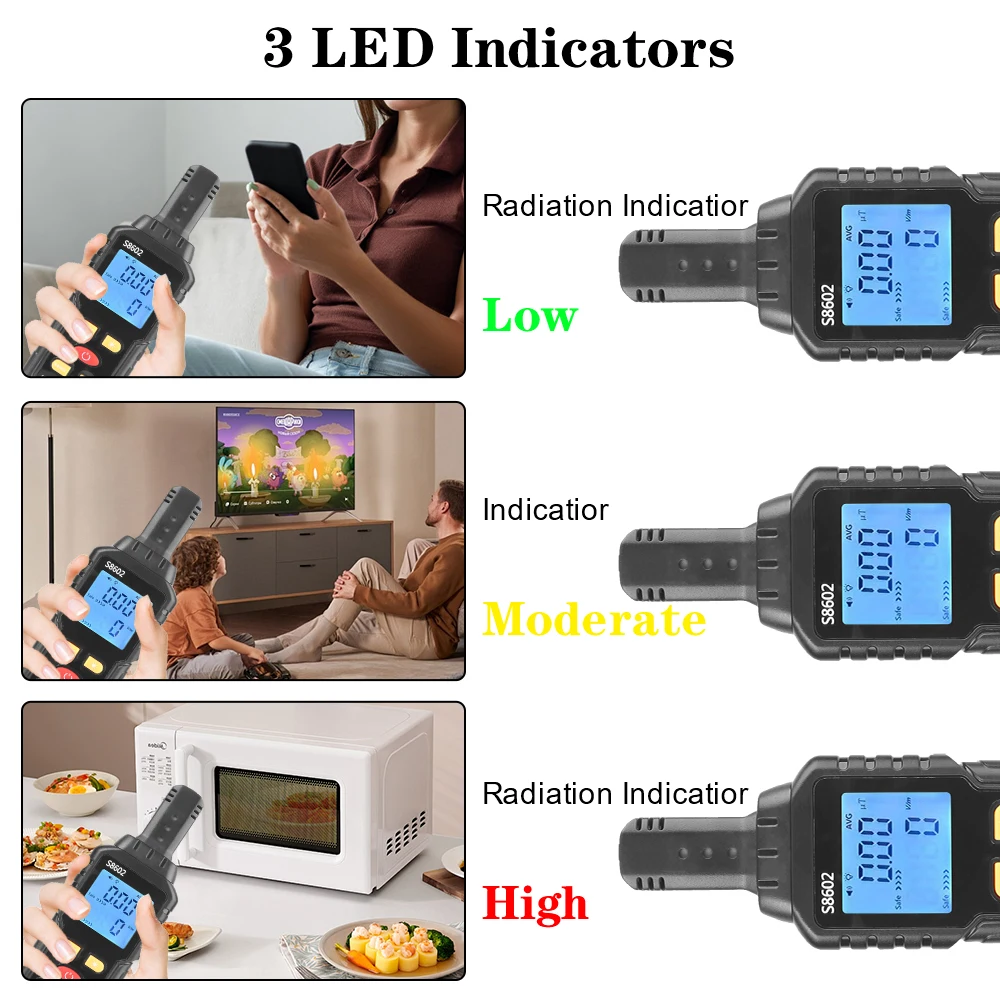 Portable 3 In 1 3 LED Indicator EMF Tester Electric Magnetic Field Temperature Test Electromagnetic Field Radiation Detector