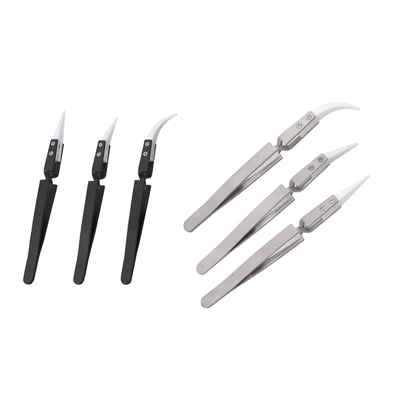 3Pcs Anti-Static Reverse Ceramic Tweezer IC SMD SMT Reverse Tweezers Heat Resistant 1000 Degree Hand Tools