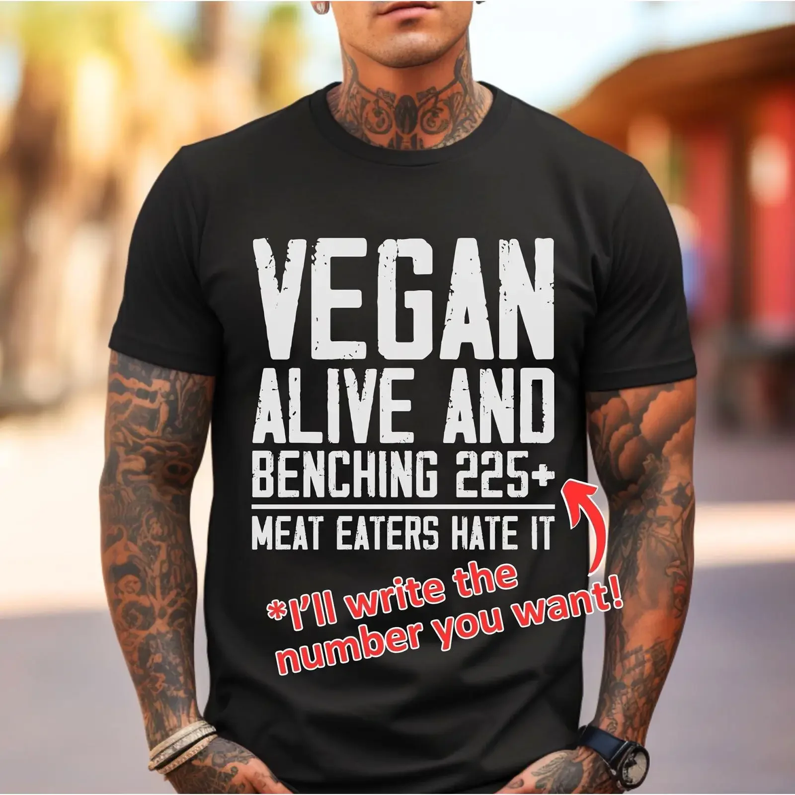 Custom Vegan Fitness T Shirt Alive And Benching 225 Funny Gym WorkouT Veganism Activist  vintage Washed graphic Slightly