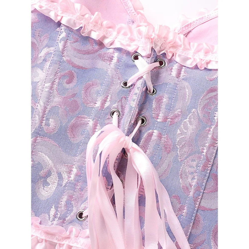 المرأة القوطية الدانتيل يصل مشد البنطال القصير الجاكار overالصدر بوستير الفيكتوري مثير الأزهار الملابس الداخلية الباسك زي #5