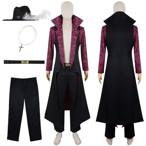 Dracule Mihawk Cosplay Fantasy Robe Hat Anime Pirate Costume Headwear Outfit Boy Men Adult Halloween Carnival Party Suit