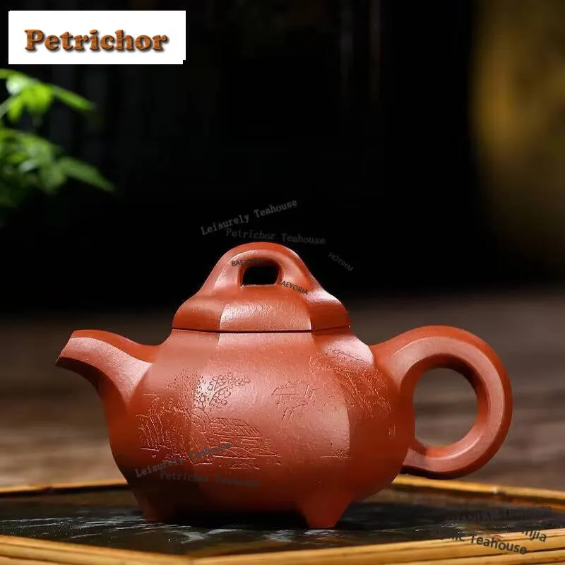 135ml Yixing Purple Clay Teapots Handmade Hexagonal Stone Scoop Pot Raw Ore Dicaoqing Mud Kettle With Infuser Zisha Tea Set Tea