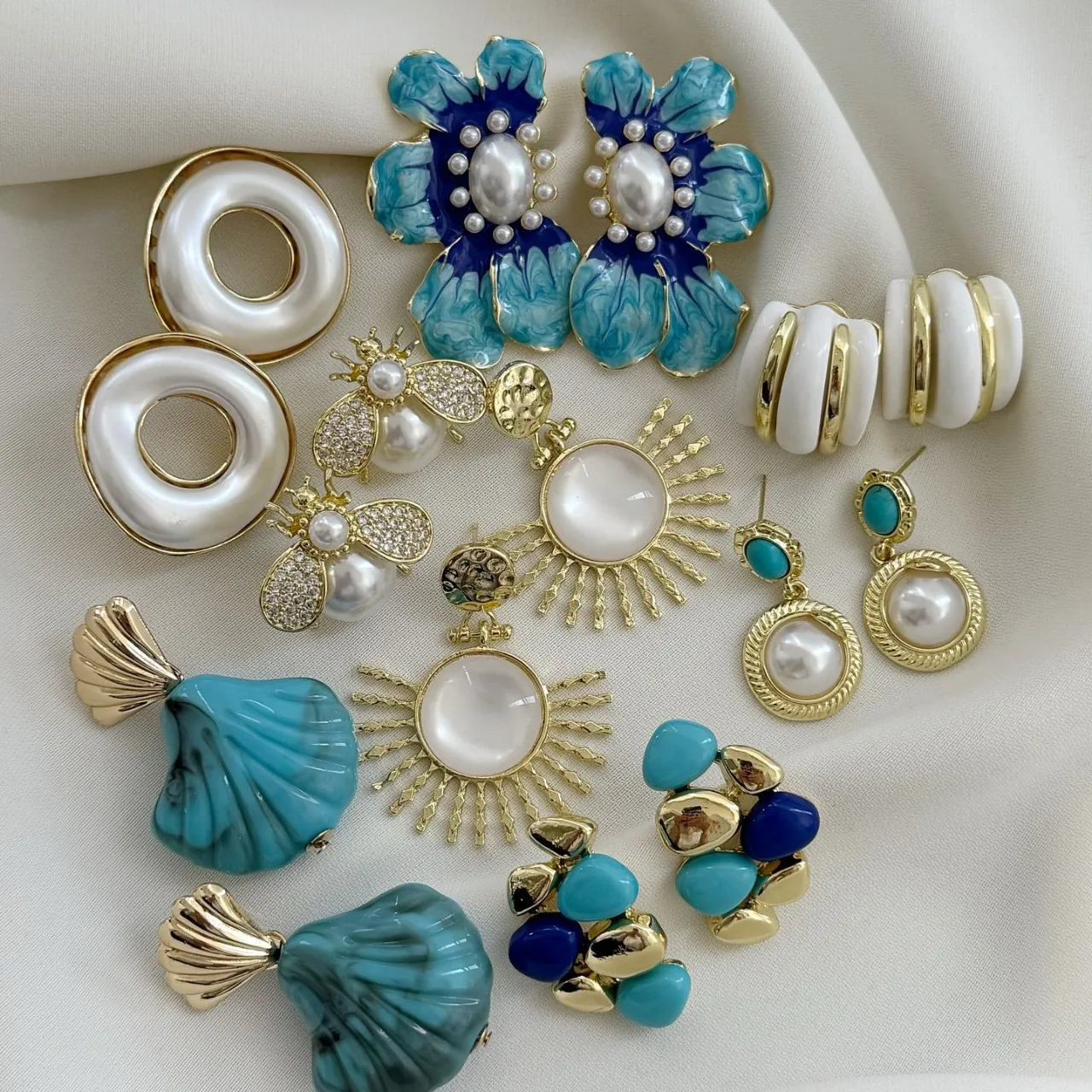Accessories Ins Personalized Drip Oil Imitation Pearl Earrings for Women, Fresh Geometry, High End Combination