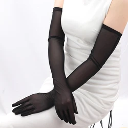 Guantes largos negros para mujer, manoplas clásicas de ópera sobre el codo, dedo elástico, accesorios transpirables de conducción Sexy para boda