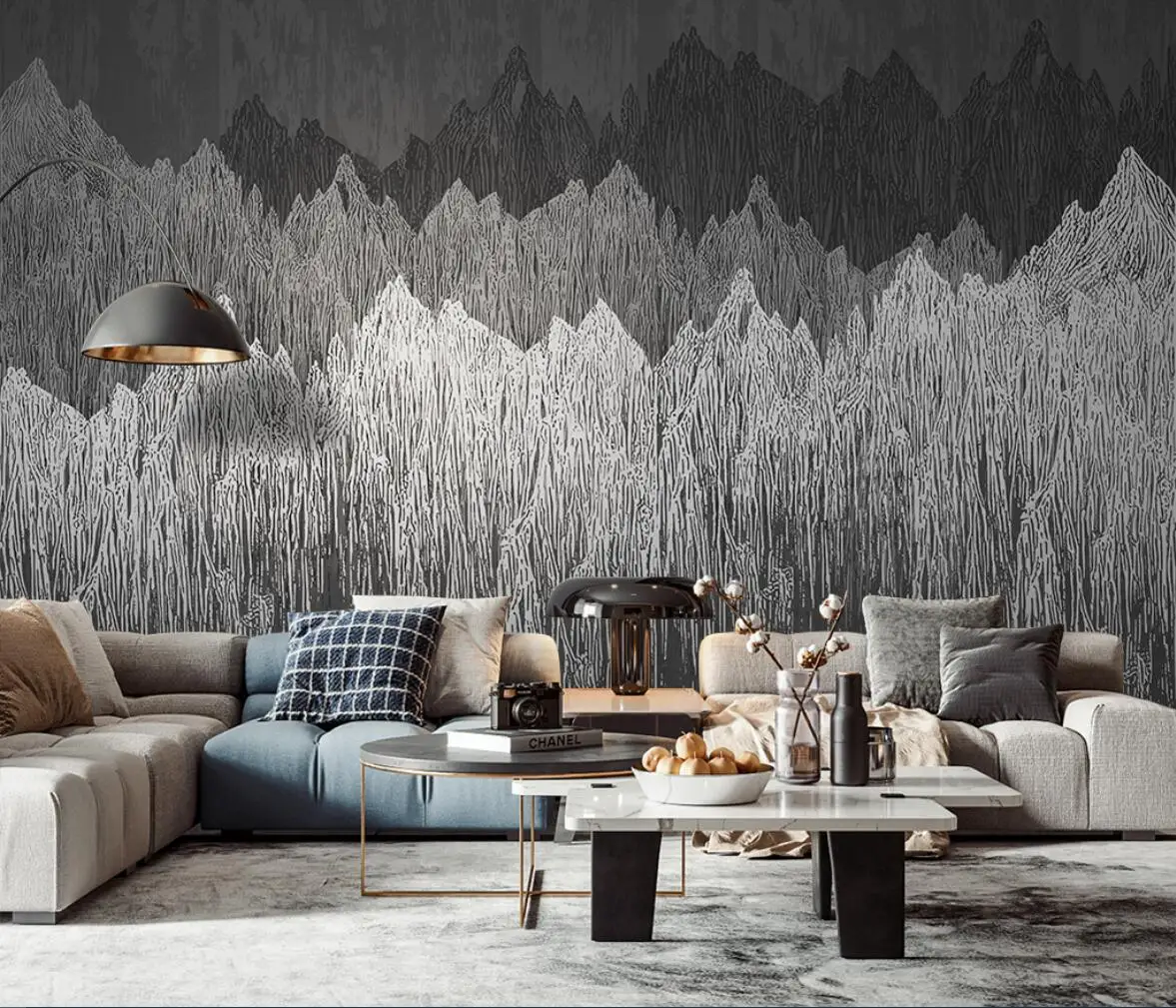 Custom Vintage Striped Gray Mountains Mural Wallpaper indoor Background photo Wall paper home Decor Papel De Parede 3D Frescoes