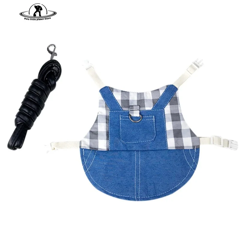 Pet Rabbit Clothes Denim Coat Small Animal Harness Leash Vest Bag Hat Set for Ferret Bunny Hamster Small Pet Supplies