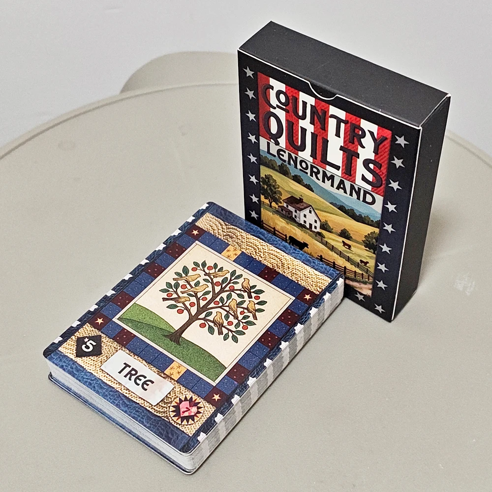 Country Quilts Lenormand Deck, 9*6cm 36-Card Folk Art Divination Deck with Rustic Quilt Pattern on Double-embossed Cardstock