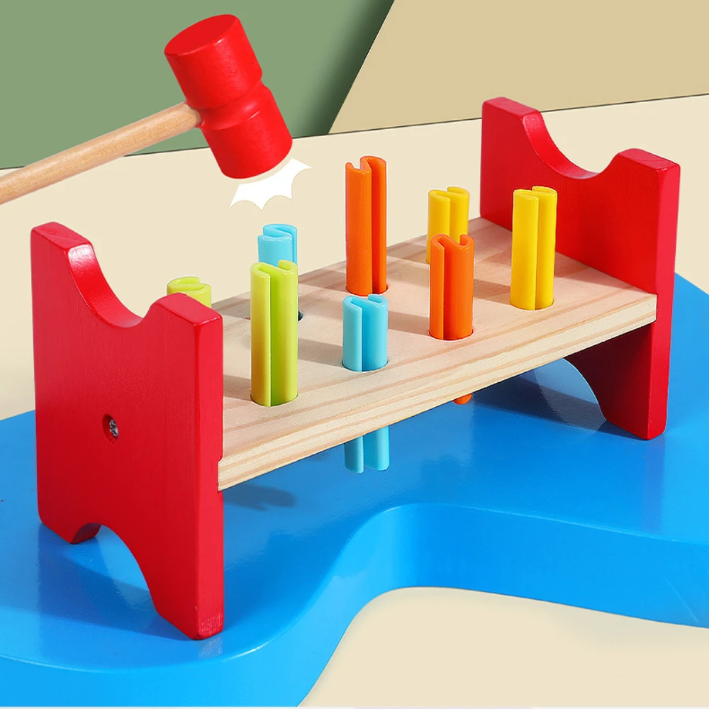 Montessori-Juego de juguetes de martilleo de madera para niños pequeños, juguetes educativos y divertidos, desarrollar Motor fino, coordinación mano-ojo