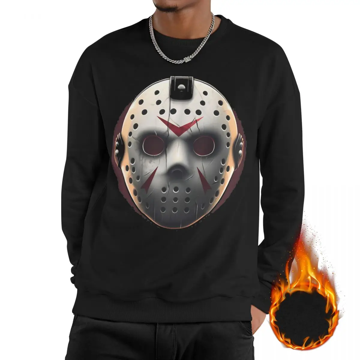 Jason Voorhees Friday Sweatshirt Fleece-Lined For Men Thick Sweatshirts Graphic Horror Movie Killer Long Sleeve Shirts Hoodie