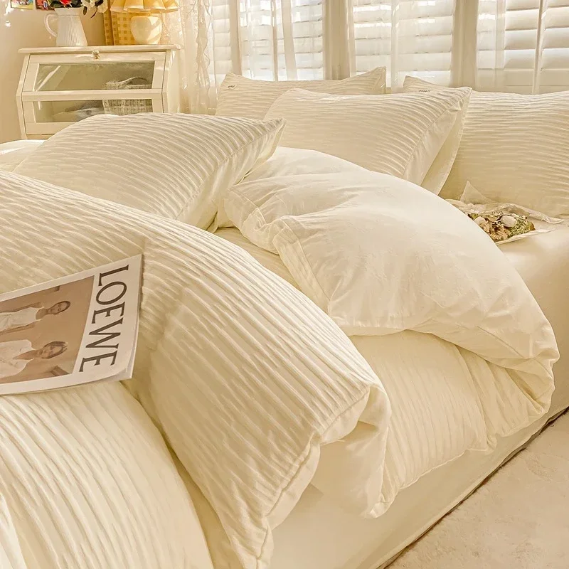 New Bubble Yarn Fabric AB Double-sided Bedding Set Soft Double Duvet Cover Set with Sheets Comfortable Breathable Bedding Sets