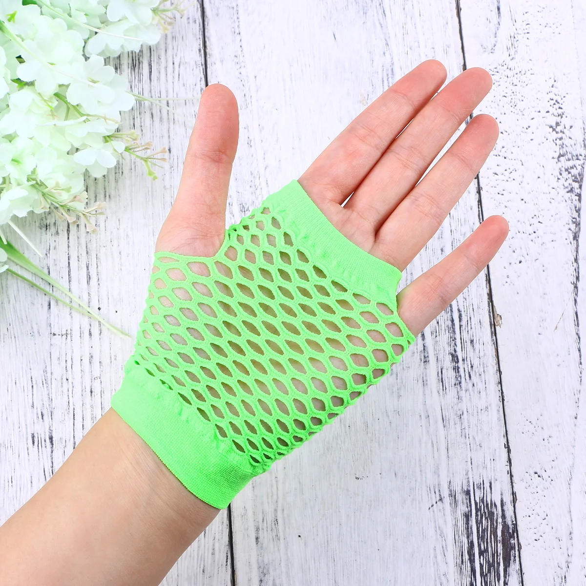 80年代コスチュームアクセサリーセットライトグリーン指なし手袋ネオンイヤリングレースヘッドバンドネックレスハロウィーンパーティーディスコ用