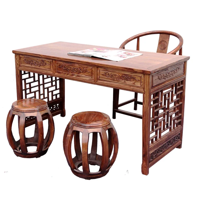 

Chinese solid wood chair with drawers household desk