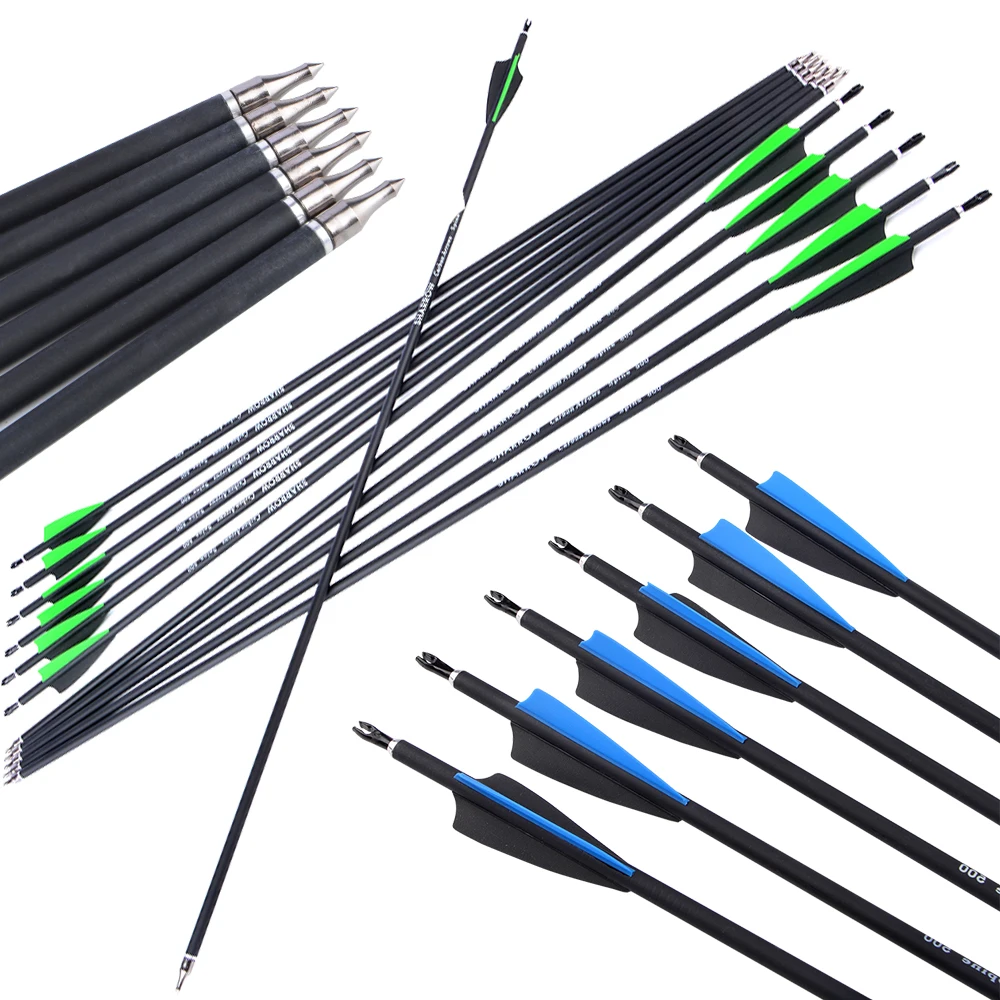 

31.5" Archery Mixed Carbon Arrows Spine 500 ID6.2mm OD7.8mm 100Grain Point Rubber Vane Bow Hunting Shooting Target 6/12/24pcs