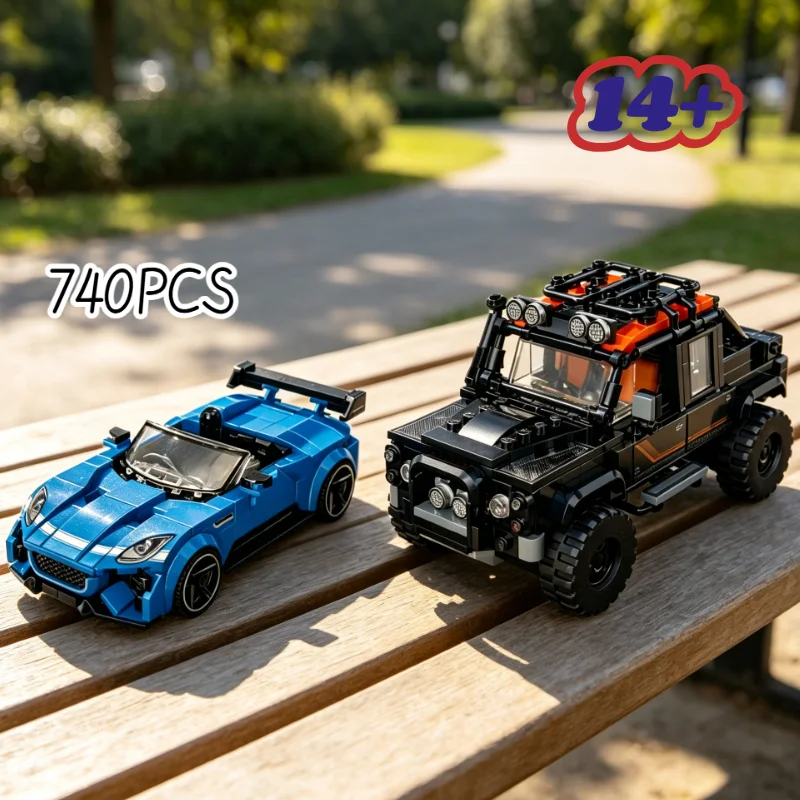 740PCS Supercar Jaguar and Land Rover Defender Classic Racing Car Building Blocks Speed Car Toys for Festival Holiday Gifts