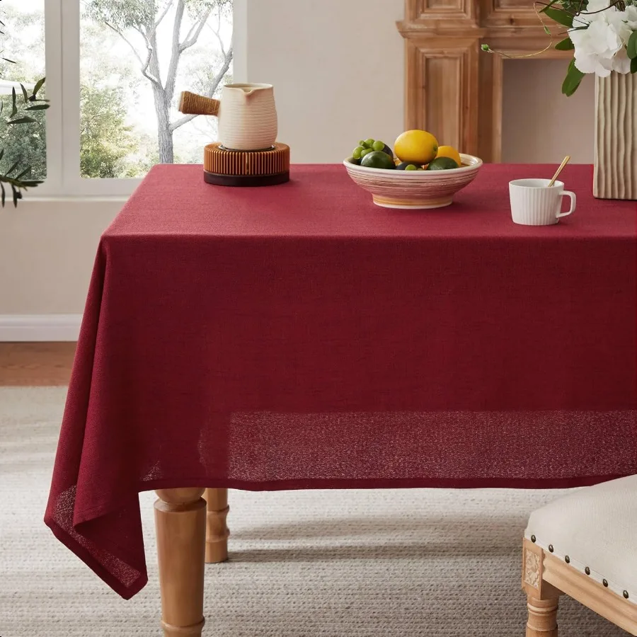 

Linen Tablecloth for Rec Table 52x70 Inch Bury Farmhouse Style Red Tablecloth Water Resistant Burlap Tablecloths for Dining Tab