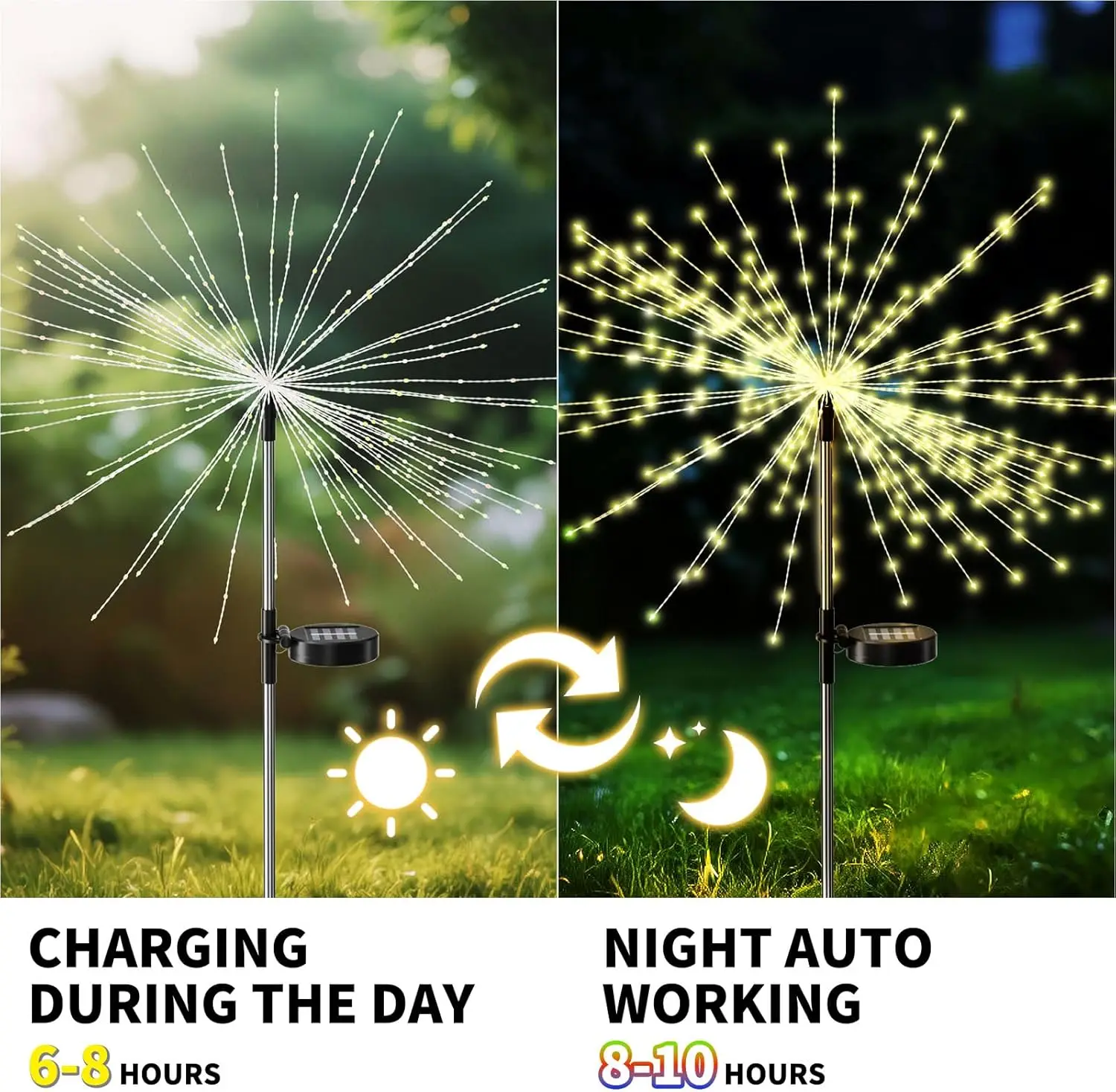 أضواء الحديقة الشمسية الألعاب النارية 8 طرق IP65 للماء، أضواء سبايك الشمسية في الهواء الطلق لحديقة مسار ساحة عيد الميلاد الديكور #5