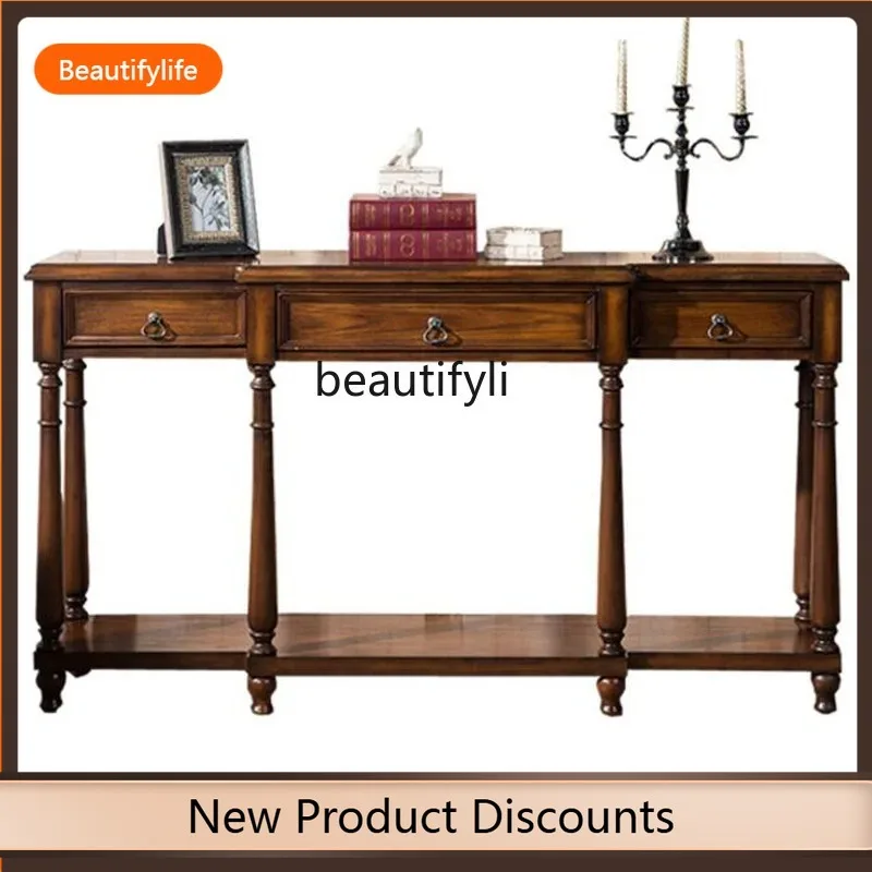 f09 American Country Style Entryway Table Sofa Backrest Table Three-Drawer Console Table