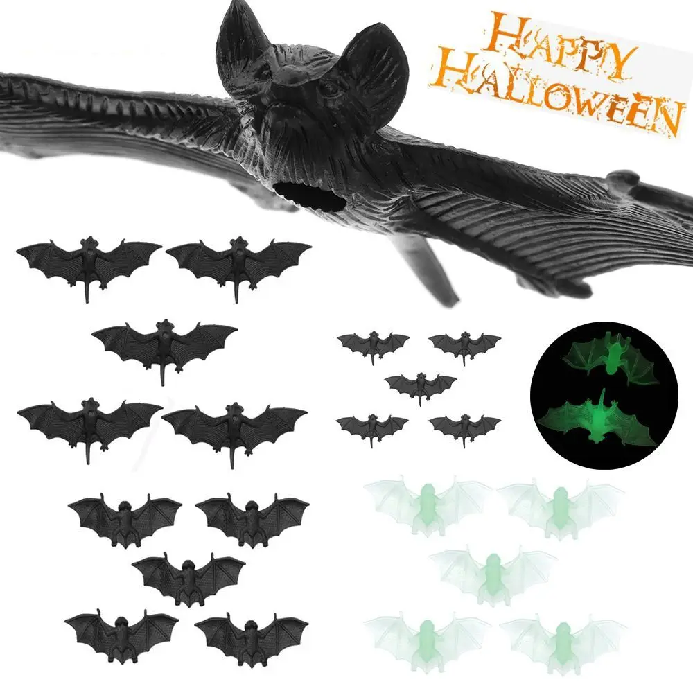100PCS New Plastic Plastic Fake Bat Black Noctilucent DIY Decoration Luminous Bat Haunted House Prop Novelty Toy Halloween