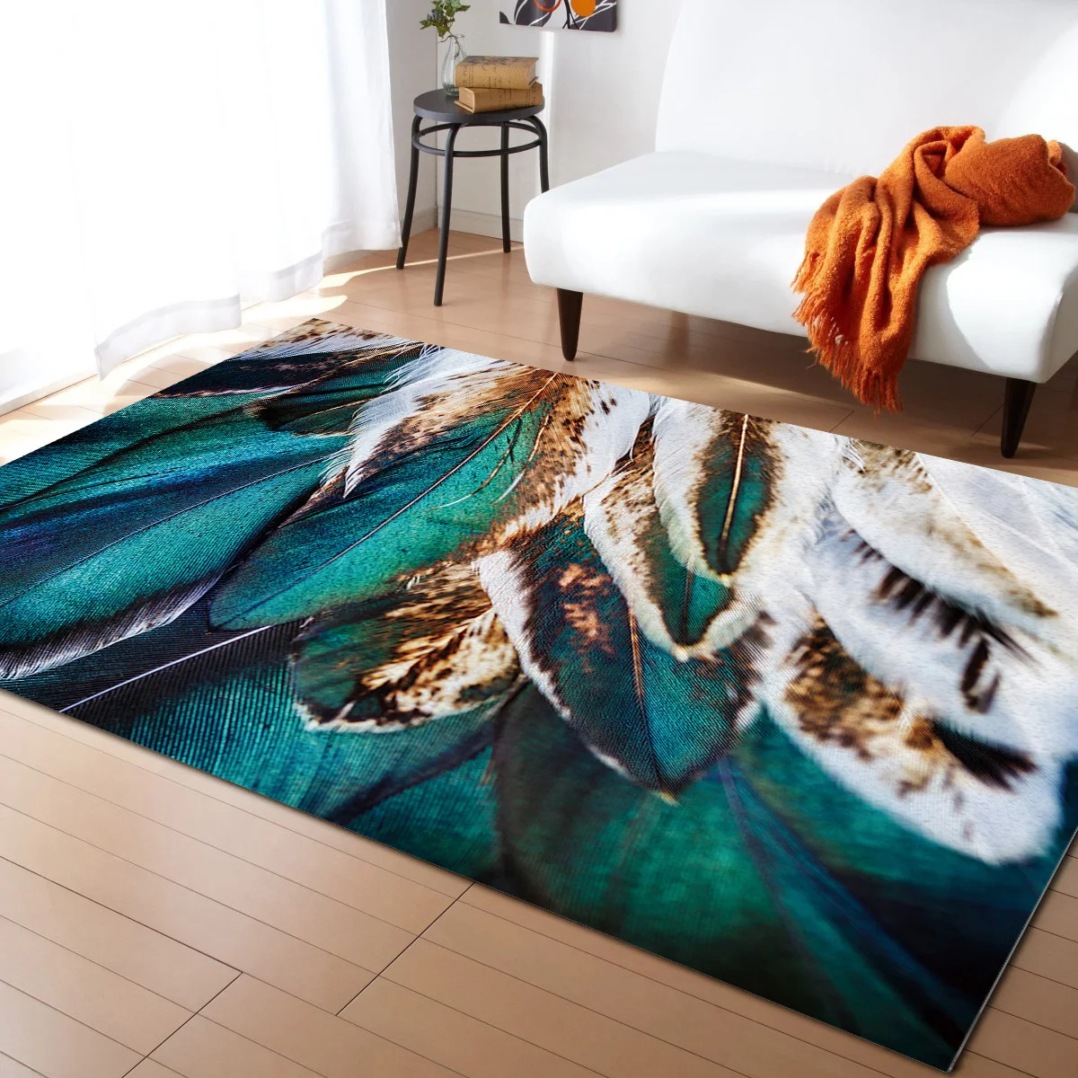 Animal Peacock Feather Realistic Living Room Floor Mat Children's Room Bedroom Bedside Carpet Kitchen Door Mat