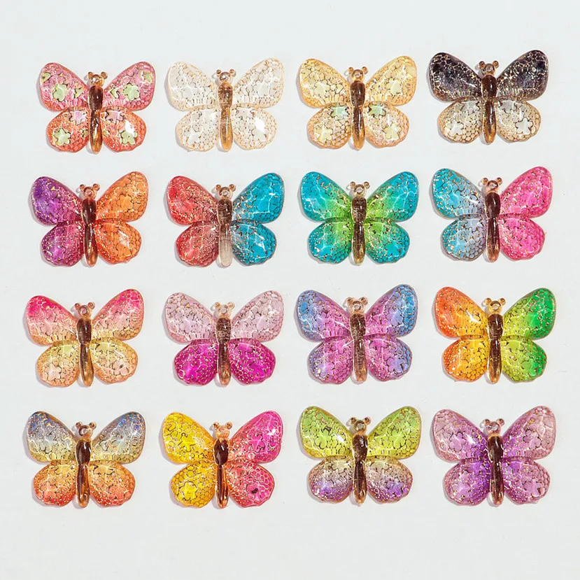 20pcs/lot Gradient Color 25x32MM Butterfly Acrylic Charm for DIY Jewelry Making Necklace Earring Keychain HairClip Accessories