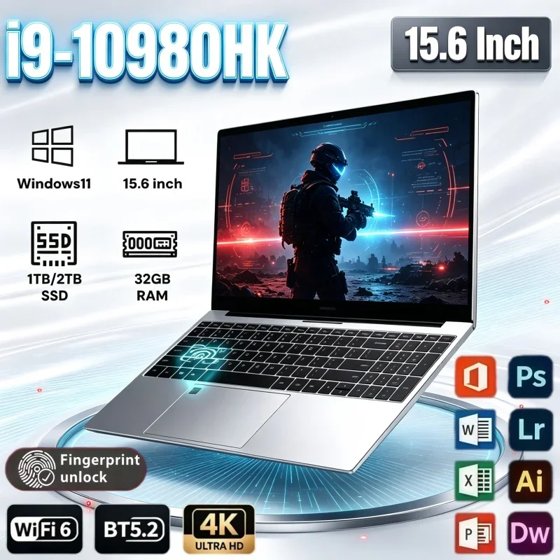 High Speed 15.6 Inch Laptop Intel I9 10980HK 32GB RAM 2TB SSD Win11 Notebook For Student Online Learning And Entertainment