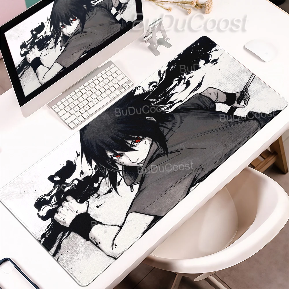 PC Mouse Pad Gaming Mousepad Black White Nnaruto MousePad Cool Keyboard Pad Non-Slip Soft Computer Anime Sasuke Uchiha Desk Mat