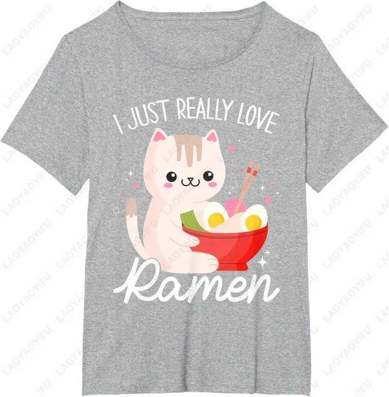 Eu apenas amo ramen gato anime kawaii otaku roupas unissex camiseta de algodão fuuny meowy dos desenhos animados o-pescoço impresso feminino homem topos