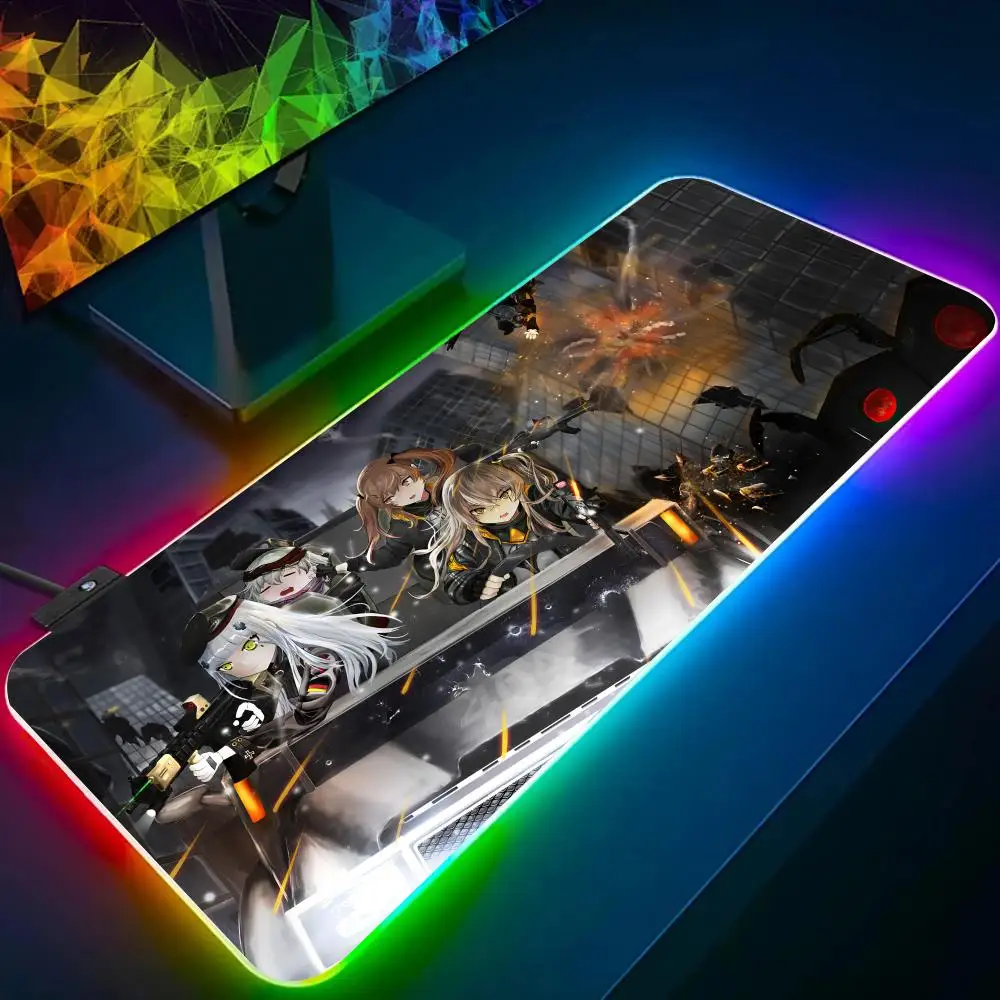 Game Girls F-Frontline Mouse Pad RGB Glow Personality Picture Custom PC Table Mat Carpet Mat Game Player Dedicated LED