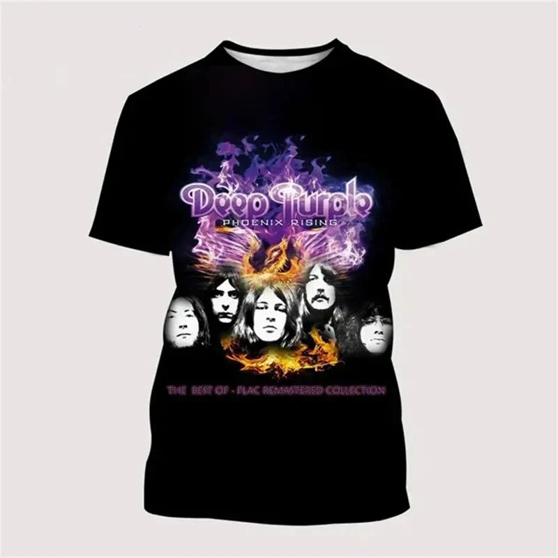 Camisetas con estampado 3D de banda de Rock de color morado oscuro, ropa de calle a la moda para hombres y mujeres, camiseta de manga corta de gran