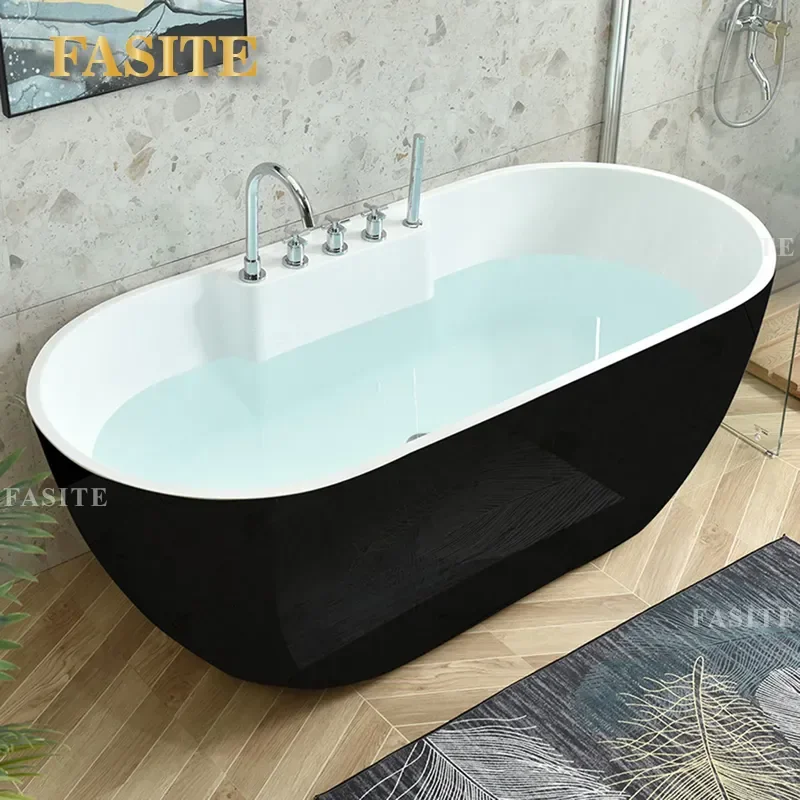 For Small Apartment Bathroom Independent Color Bathtub Household Adult Deep Soaking Tub with Five-Piece Faucet Space Saving