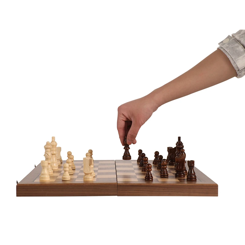 

Большая магнитная шахматная доска из цельного дерева, 39 см/15,35 дюйма, игра в шахматную доску — Extra 2 Queens — подходит для соревновательных игр