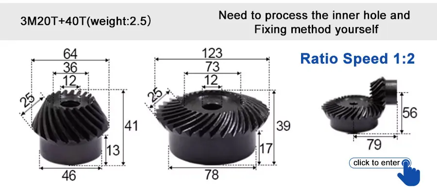 45 # Stahl-Spiralkegelradgetriebe, 2M, 15T bis 60T, Modul 1:4, 90 Grad Differentialgetriebe, gleicher Übersetzungsverhältnis, Durchmesser 8mm bis 12mm, Loch – Detail 35