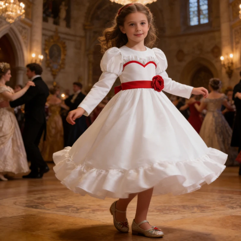 

White Dress For Girls Elegant Wedding Bridesmaid Pageant Party Dress Girls Carnival Stage Performance Dress New Year Gift