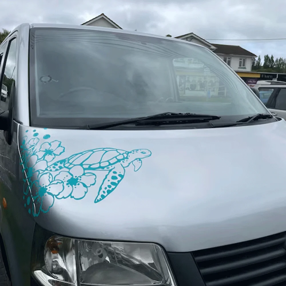 Set Turtle with Flowers Sea Bubbles Car Stickers Beach Wave for Camper Van Motorhome Decoration Accessories Vinyl Decal