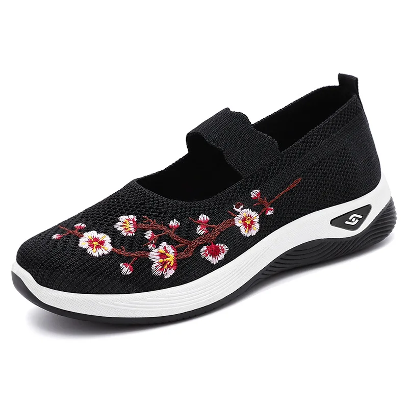 Zapatos de mamá para mujer, zapatos individuales bordados de primavera y otoño, zapatos casuales transpirables