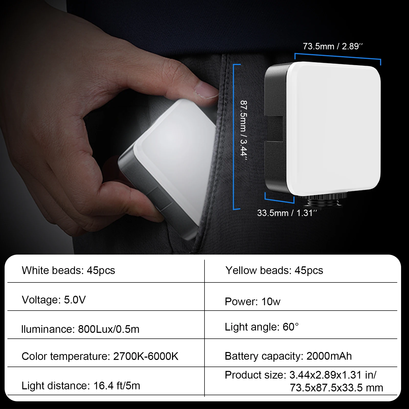 WEYLLAN مصباح ليد للكاميرا وحامل ثلاثي القوائم صغير محمول لصور السيلفي وإضاءة فيديو قابلة لإعادة الشحن حذاء بارد قابل للتعديل 3 أوضاع إضاءة