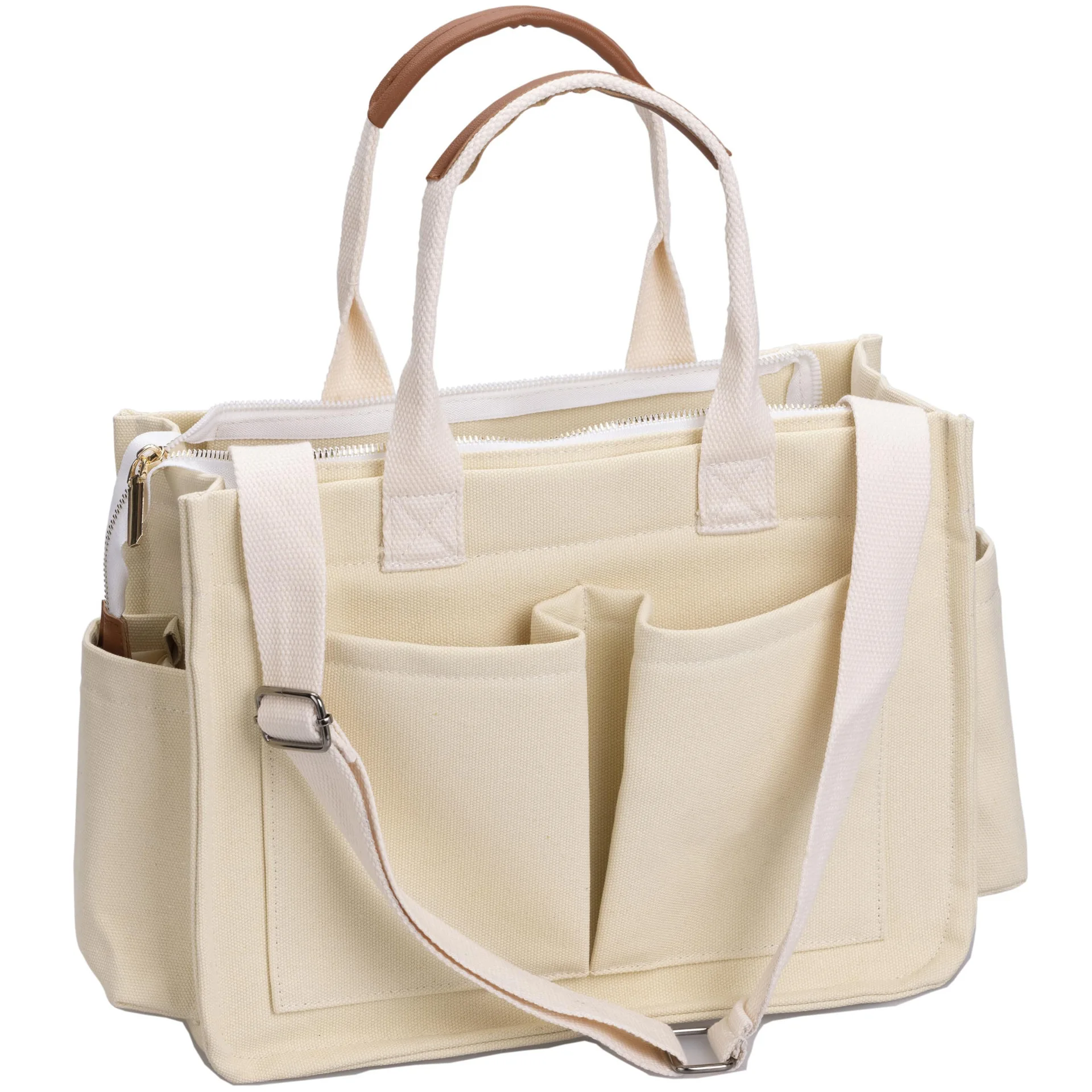 

Canvas Tote Bag for Women, Large Casual Shoulder Bag with Zipper Closure, Simple Crossbody Purse for Work Commute Travel